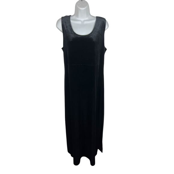 90s Black Velvet Sleeveless Maxi Dress Empire Cut Size 8 Evening Formal Gothic - Picture 1 of 6